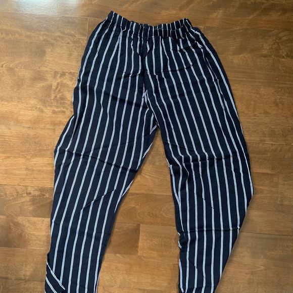 Brandy Melville Flowy Navy Blue with White Stripes Pants Linen - Picture 1 of 2